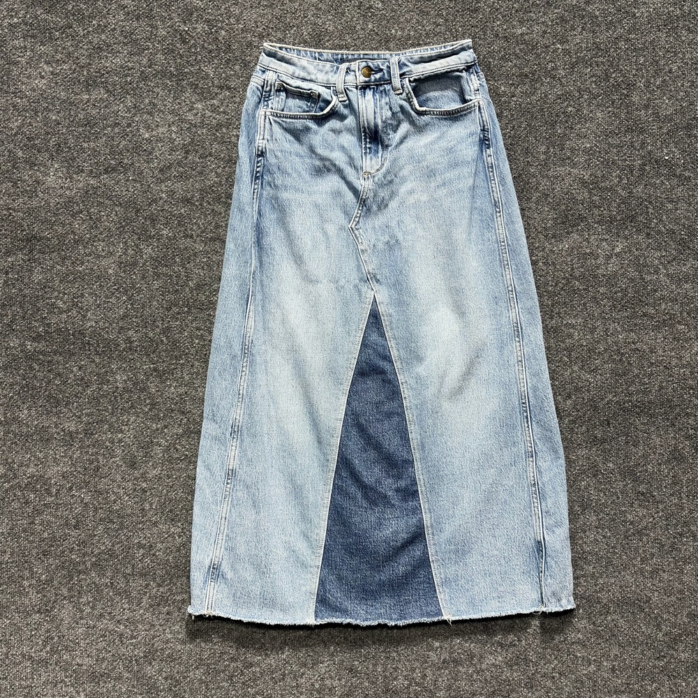 Joe's Jeans Skirt Womens 27 Blue Denim Long A Line Front Slit Raw Hem Casual
